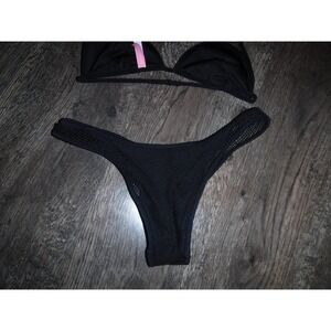 Victoria's Secret Swim Black Triangle Bikini Set Mesh Thong Two Piece Swimsuit‎
